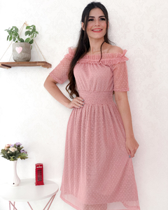 Vestido Ombro a Ombro Rosé