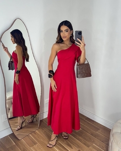 VESTIDO VERMELHO MIDI UM OMBRO SÓ