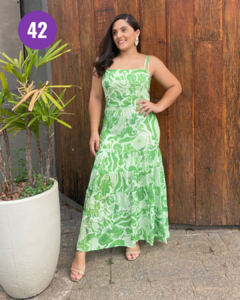 VESTIDO LONGO CREPE ESTAMPADO VERDE 42