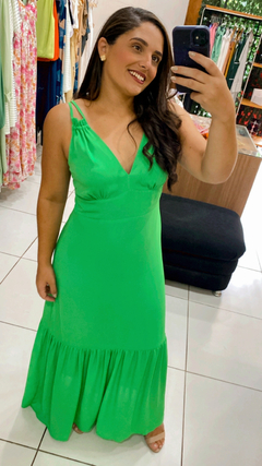 VESTIDO LONGO VERDE CREPE ALÇA DUPLA