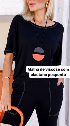 Imagem do CONJUNTO BLUSA E CALÇA FLARE PESPONTO MALHA COMFY VERDE