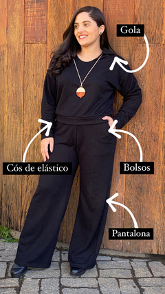 CONJUNTO PRETO BLUSA MANGA LONGA E PANTALONA TWEED na internet