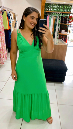 VESTIDO LONGO VERDE CREPE ALÇA DUPLA