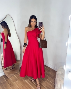 VESTIDO VERMELHO MIDI UM OMBRO SÓ na internet