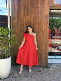 VESTIDO VERMELHO MIDI UM OMBRO SÓ - comprar online