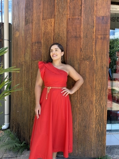 VESTIDO VERMELHO MIDI UM OMBRO SÓ