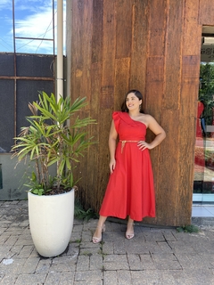 VESTIDO VERMELHO MIDI UM OMBRO SÓ - Camila Raidan