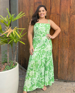 VESTIDO LONGO CREPE ESTAMPADO VERDE 42 - comprar online