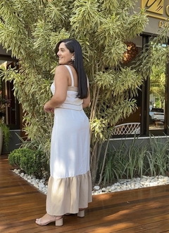 VESTIDO BRANCO ALFAIATARIA DETALHE BEGE - Camila Raidan