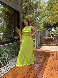 VESTIDO LONGO VERDE LIMA ELÁSTICO NA CINTURA