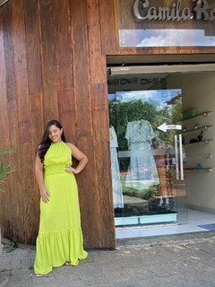 VESTIDO LONGO VERDE LIMA ELÁSTICO NA CINTURA - Camila Raidan