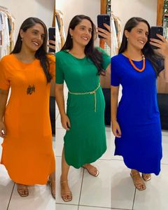 VESTIDO MIDI BARRA ARREDONDADA COM BOLSOS