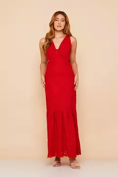 VESTIDO VERMELHO LONGO LAISE DET VAZADO