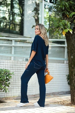 CONJUNTO BLUSA E CALÇA FLARE PESPONTO MALHA COMFY VERDE - loja online