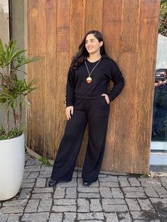 CONJUNTO PRETO BLUSA MANGA LONGA E PANTALONA TWEED - loja online