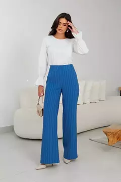 CALÇA ALFAIATARIA PANTALONA AZUL RISCA DE GIZ - loja online