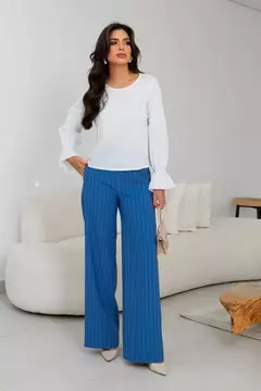 CALÇA ALFAIATARIA PANTALONA AZUL RISCA DE GIZ - Camila Raidan