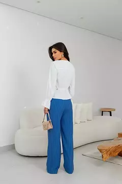 CALÇA ALFAIATARIA PANTALONA AZUL RISCA DE GIZ na internet