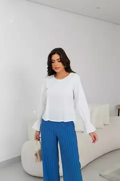 BLUSA BRANCA MANGA BABADO COM ELÁSTICO - loja online