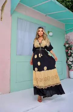 VESTIDO LONGO PRETO BOHO CHIC BORDADO na internet