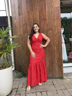 VESTIDO VERMELHO LONGO LAISE DET VAZADO - Camila Raidan