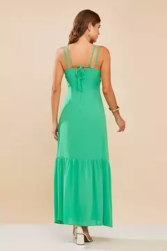 VESTIDO LONGO VERDE CREPE ALÇA DUPLA - comprar online