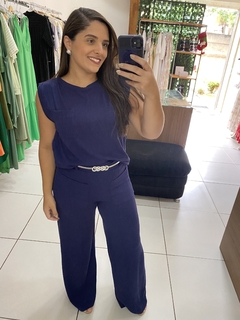 CONJUNTO BLUSA E PANTALONA MALHA COMFY CANELADA MARINHO COM CINTO na internet