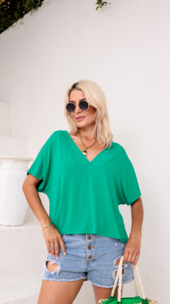 BLUSA MALHA DECOTE V MANGA CURTA - comprar online