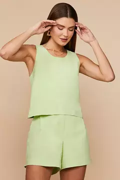 CONJUNTO BLUSA TRANSPASSADA E SHORT ALFAIATARIA VERDE P