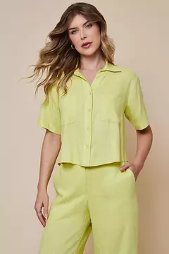 CONJUNTO CAMISA MANGA CURTA E PANTALONA AMARELO LIMA VISCOLINHO