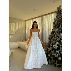 VESTIDO LINGO BRANCO LAISE 3D FLORES E BORBOLETAS