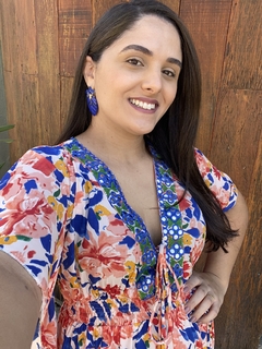 VESTIDO LONGO CREPE ESTAMPA FLORAL DECOTE V BORDADO - Camila Raidan