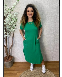 VESTIDO MIDI BARRA ARREDONDADA COM BOLSOS - loja online