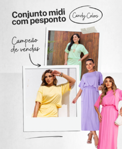 CONJUNTO COMFY BLUSA E SAIA MIDI PESPONTO CANDY COLOR - comprar online