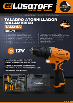 ATORNILLADOR LUSQTOFF 12V MALETIN + HERRAMIENTAS - Ferretería Ostinelli