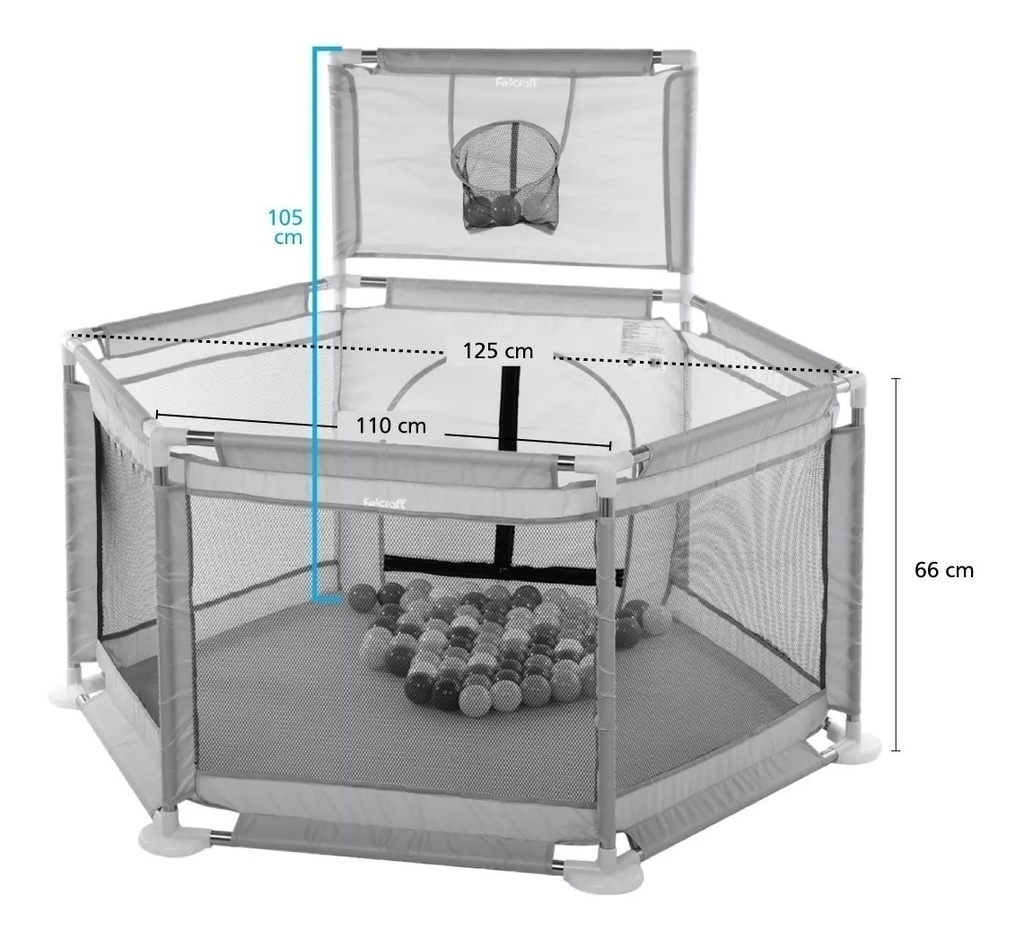 Corralito Bebé Con Pelotero, Aro de Basket con cesta y 30 Pelotas