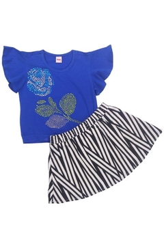 003449 - CONJUNTO BLUSA AZUL COM "SHORTS" SAIA