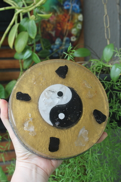 Orgonite Mandala Yin Yang com Cristal e Turmalina