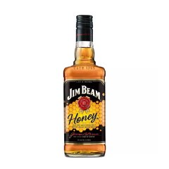 Botella de Bourbon Jim Beam Honey con fondo blanco