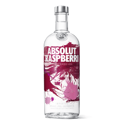 Botella con fondo blanco de vodka saborizado Absolut Raspberry 750cm3