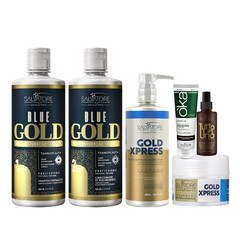 Kit Blue Gold + Kit Pós Química Gold Xpress + Tutto in Uno + Leave-in Oka