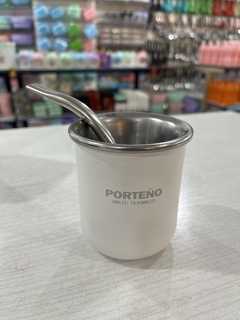 Mate termico Porteño Acero Inox bombilla y caja regalo color Blanco