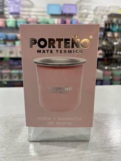 Mate térmico Porteño Acero Inox bombilla y caja regalo Color Rosa