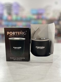 Mate termico Porteño Acero Inox bombilla y caja regado color Negro