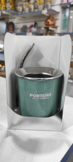 Mate termico Porteño Acero Inox bombilla y caja regado color verde - comprar online