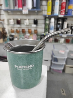 Mate termico Porteño Acero Inox bombilla y caja regado color verde