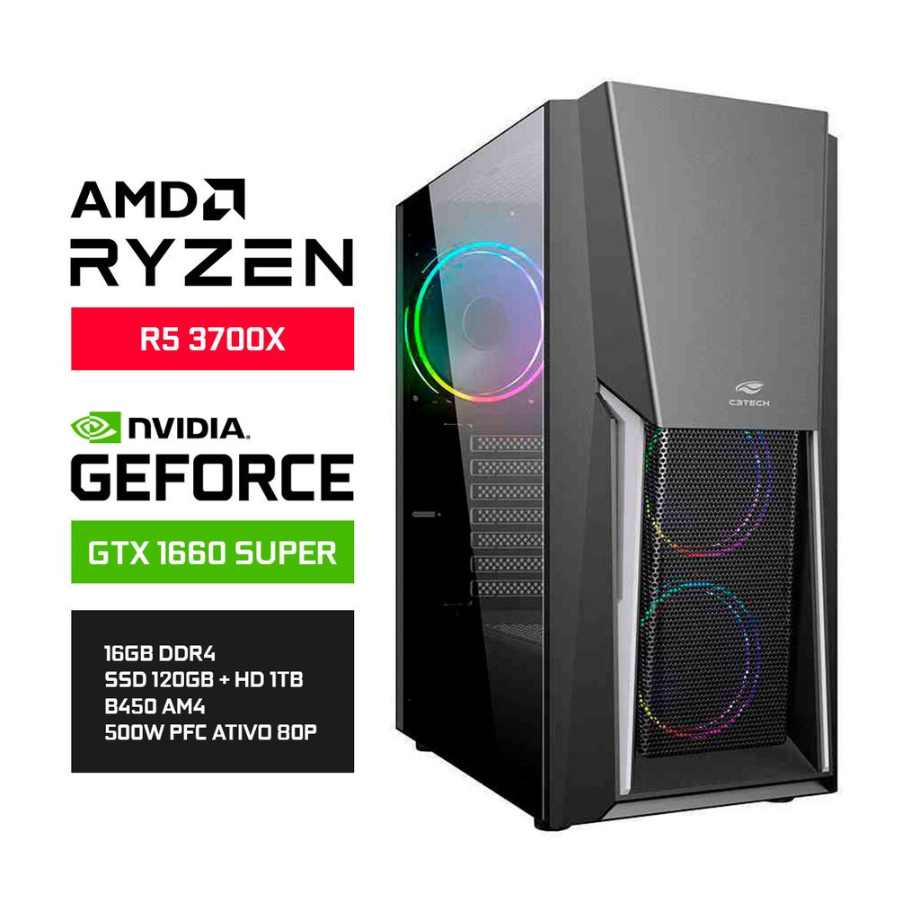 PC Gamer AMD Ryzen 7 3700x GeForce GTX 1660 Super 6GB 16GB DDR4