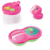 Kit Infantil Pote Papinha + Dosador de Leite em Pó + Porta Chupeta Decorado Rosa Frutinhas Plasutil