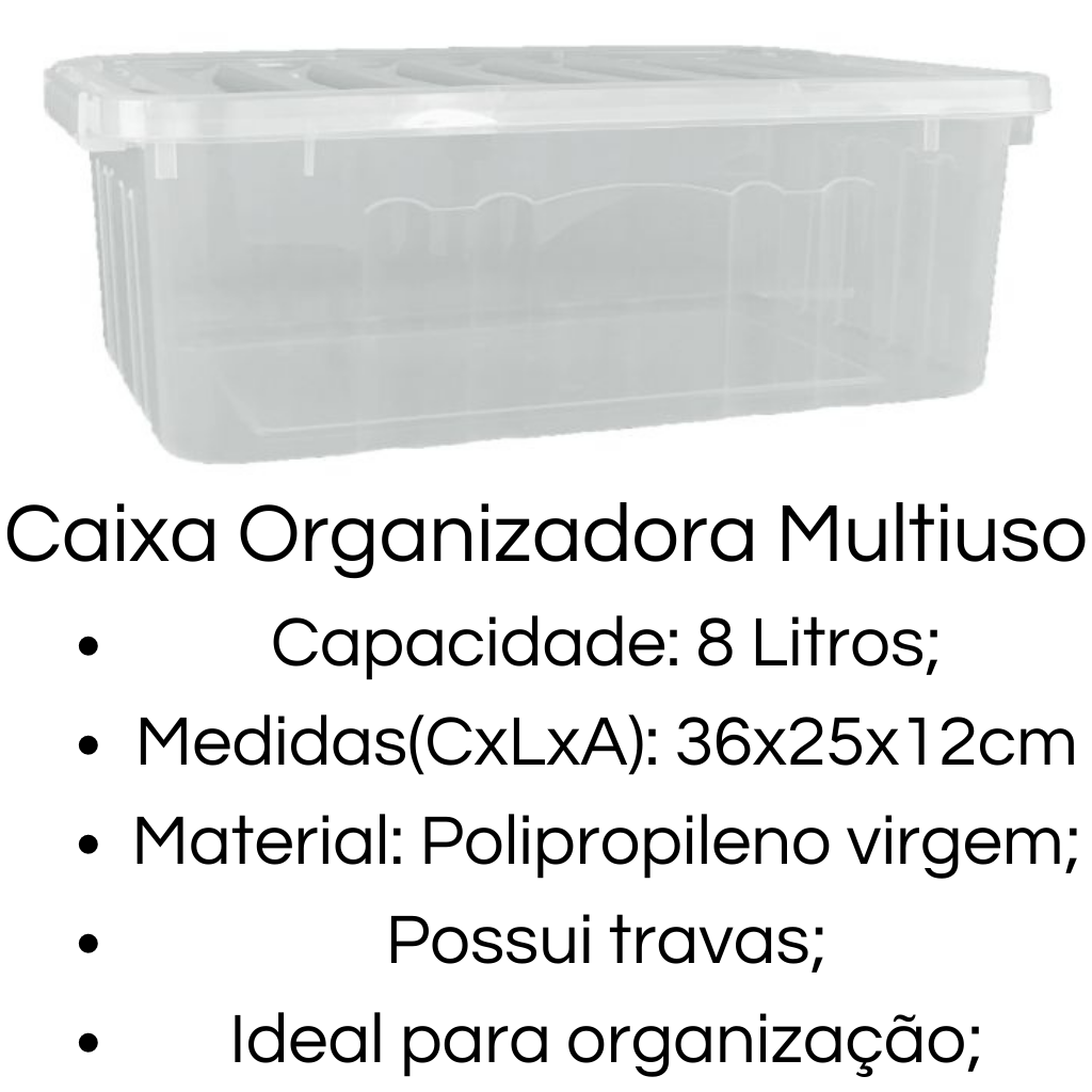 Kit 5 Caixas Organizadoras De Plástico 10 Litros C/ Travas