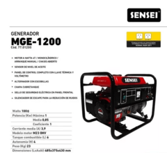 Grupo Electrógeno Generador Sensei Mge-1200 1000w - comprar online